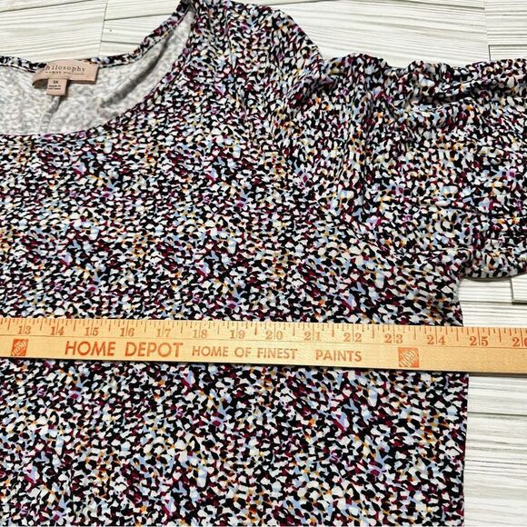 PHILOSOPHY ARTSY ART TO WEAR MULTI COLOR HIGH LOW HALF SLEEVE STRETCH TUNIC TOP - Picture 4 of 9